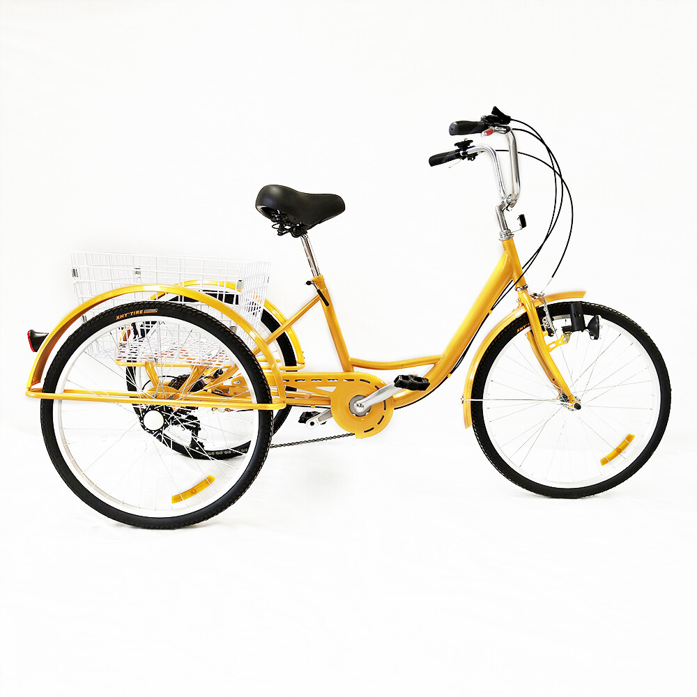 Triciclo para Adultos 3 Ruedas Bicicleta 6 Velocidades con Luz y Cesta 24 Pulgadas