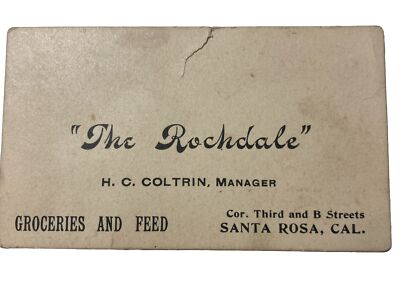 Vintage calling card business card ''The Rockdale'' Santa Rosa, CA Grocery & Feed