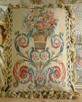 22'' So Beautiful Louis XIV Rococo Style Aubusson Pillow FLoral & Fluent Scroll