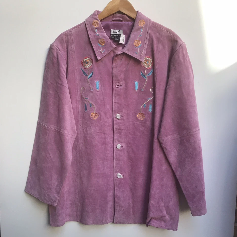 Randolph Duke The Look Pink Suede Embroidered Jacket Skirt Suit Size 20 NWT - Image 3 of 4