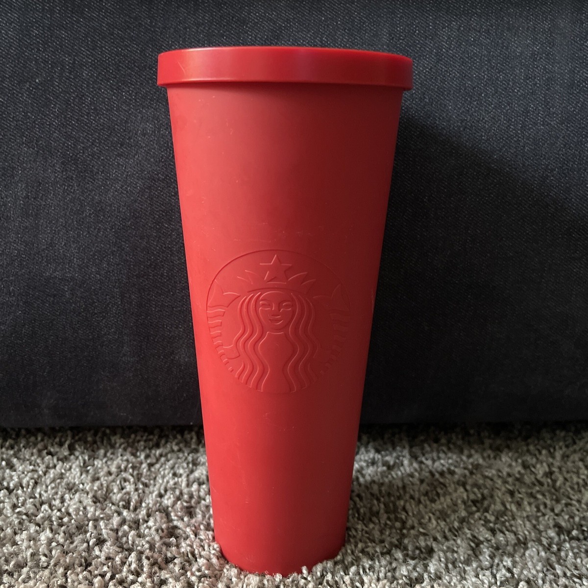2016 Starbucks Matte Red Soft Touch Acrylic Tumbler Cold Cup 24oz Venti NO  STRAW