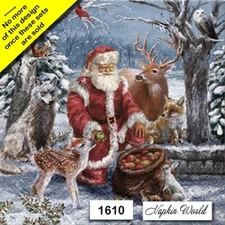 (1610) TWO Paper LUNCHEON Decoupage Art Craft Napkins - SANTA ANIMALS APPLES