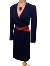 Women's knit sweater dress pencil blue business office warm winter V-neck size 6