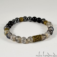 MEN'S NATURAL GEMSTONE DRAGON VEIN AGATE  HEMATITE ONYX CRYSTAL BEADED BRACELET