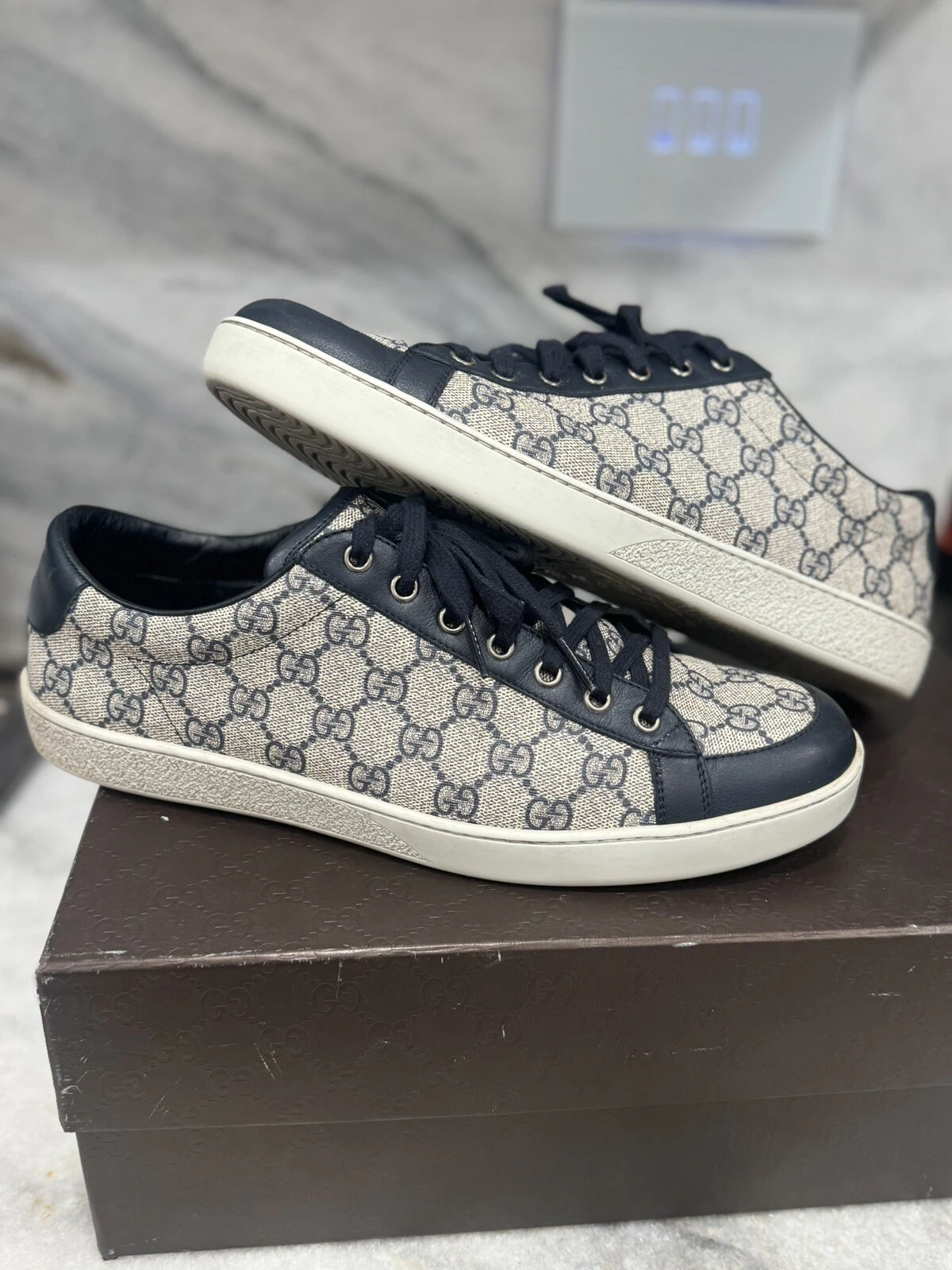 Chaussures Gucci homme baskets bleu marine style suprême