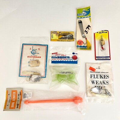 Lot 7 Pkgs New Vintage Fishing Gear Lure Spinners Spoon Hook Bonnets Remover
