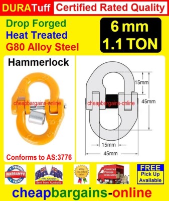 mm CHAIN CONNECTOR HAMMERLOCK CERTIFIED RATED Ton CAP GRADE 80 ALLOY  STEEL Australia