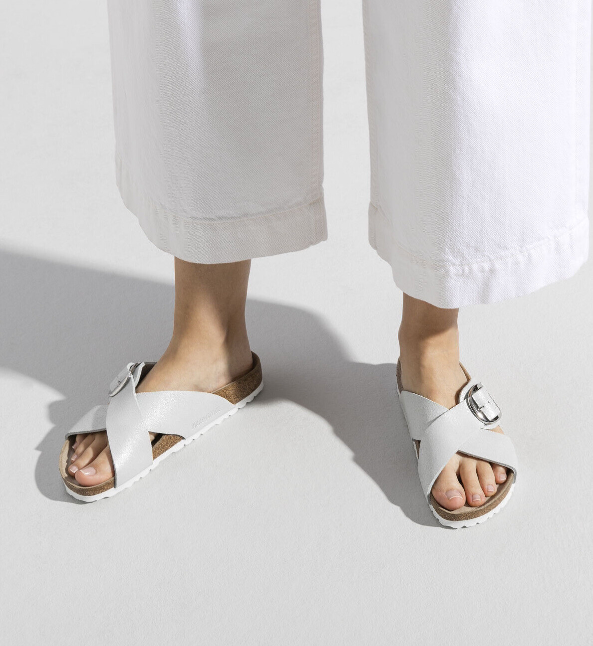 BIRKENSTOCK SIENA BIG BUCKLE SLIDE SANDAL WASHED METALLIC WHITE SZ  9-9.5US/40EU | eBay