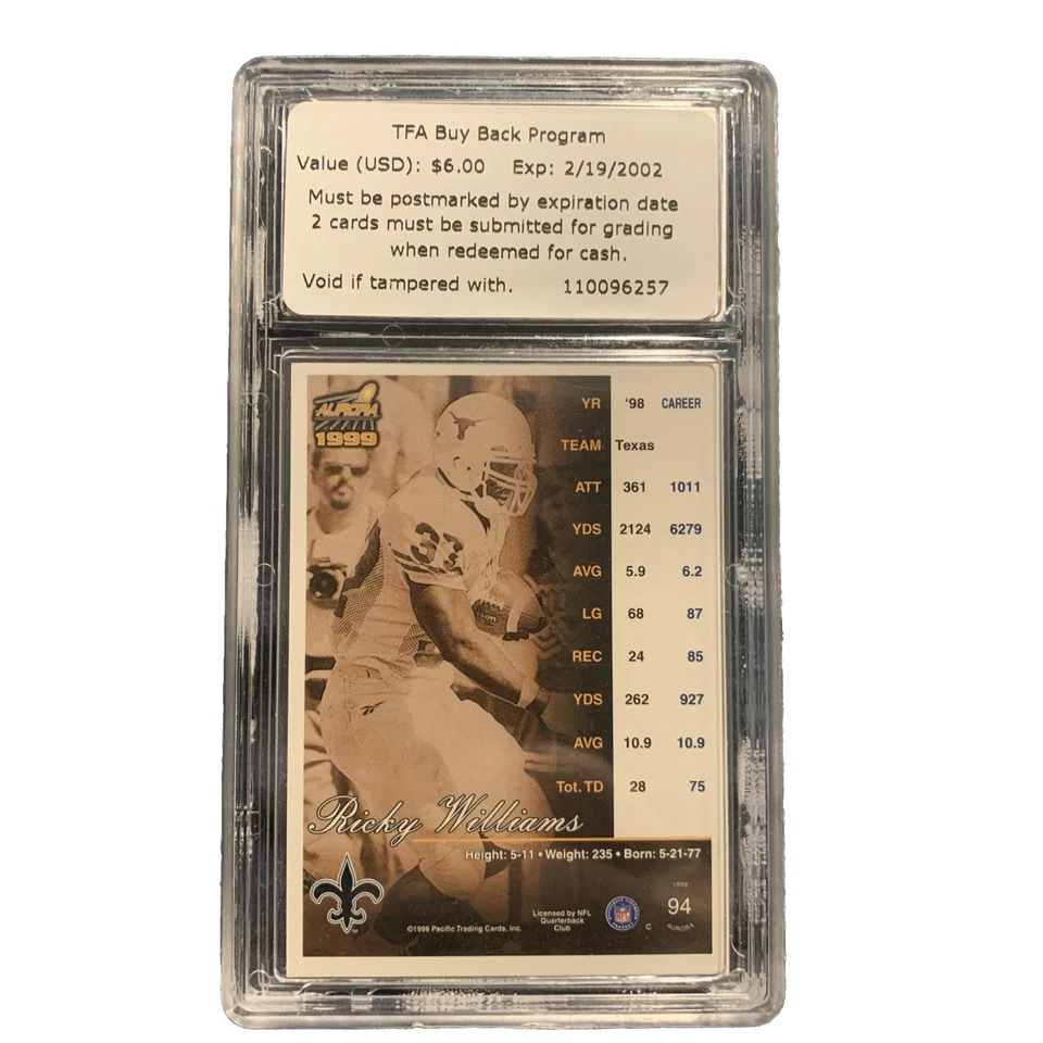 1999 Pacific Aurora - #94 Ricky Williams (RC) The Final Authority NMMT 8 - Image 2 of 2