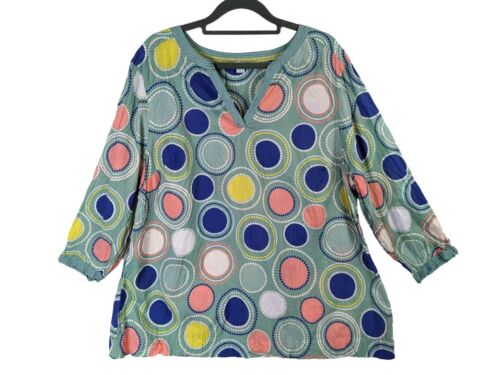 Boden Women size 16 Green Large Dot Print 3/4 Sleeve Light Cotton Pullover Top - 第 1/11 張圖片