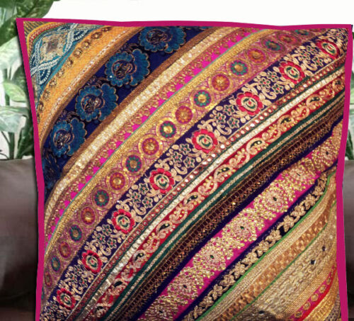 30" STUNNING INDIAN SARI BEADS MOTI HOME DÉCOR THROW FLOOR CUSHION PILLOW COVER - Picture 1 of 8