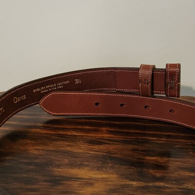 New Orvis Brown Leather No Buckle Belt Hook Button Closure #2271