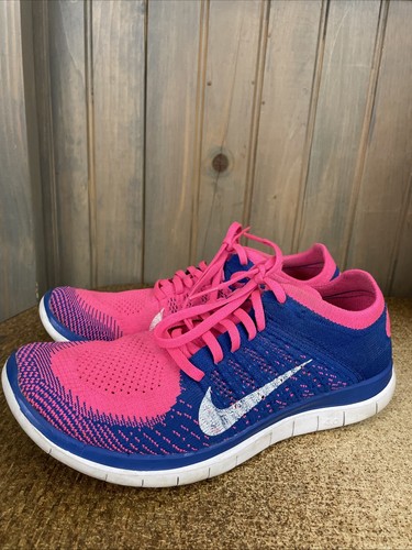 Nike Free 4.0 Flyknit Running Women’s US Size 9 631050-600 Pink Flash Blue Shoes