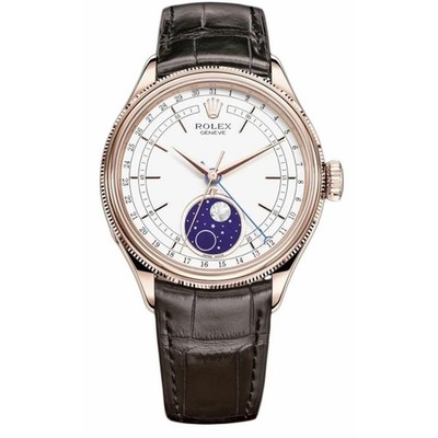 Rolex Cellini 50535-0002 39mm Moonphase White Dial 18K Rose Gold Watch 2019
