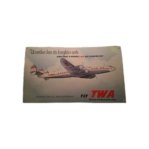 Vintage TWA  "Weather Has Its Brighter" Advertising Embossed Metal Sign 16"x9"