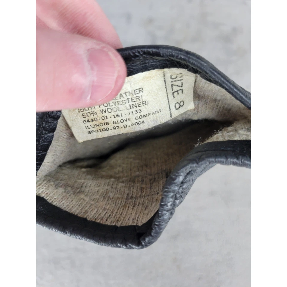 Illinois Glove Company Black Leather Gloves Wool Liner Size 8 Work - Dirty! - Image 4 of 4