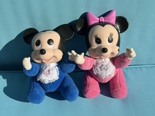 Vtg Disney Babies Mickey Minnie Mouse Plush Set New No Tags Vinyl Face Bibs