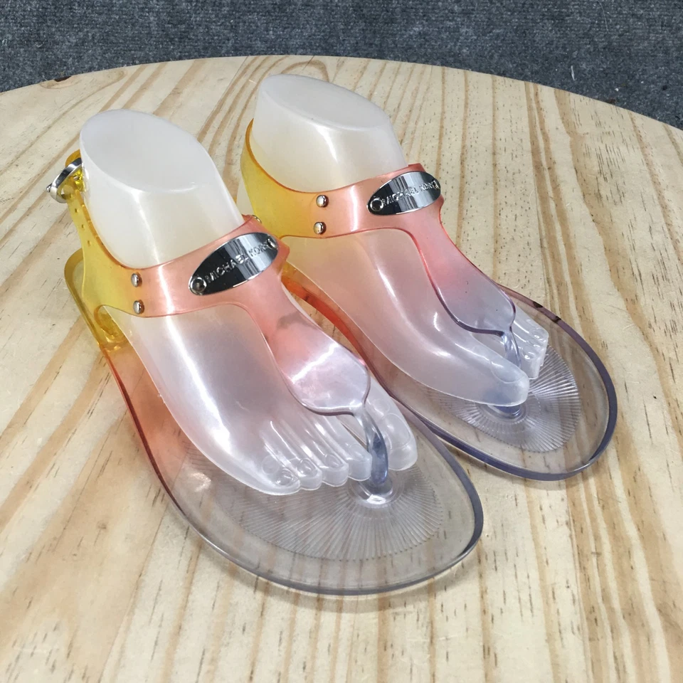 Sandalias Michael Kors Mujer 5 M Placa Cordones Multicolor Hebilla Jalea NUEVAS Foto 3 de 4