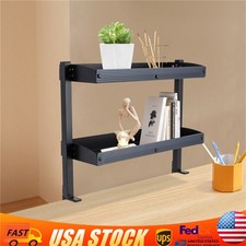 Desktop or Under-Desk Shelf Clamp-on 2-Tier Shelving W/ Adjustable Storage Tray
