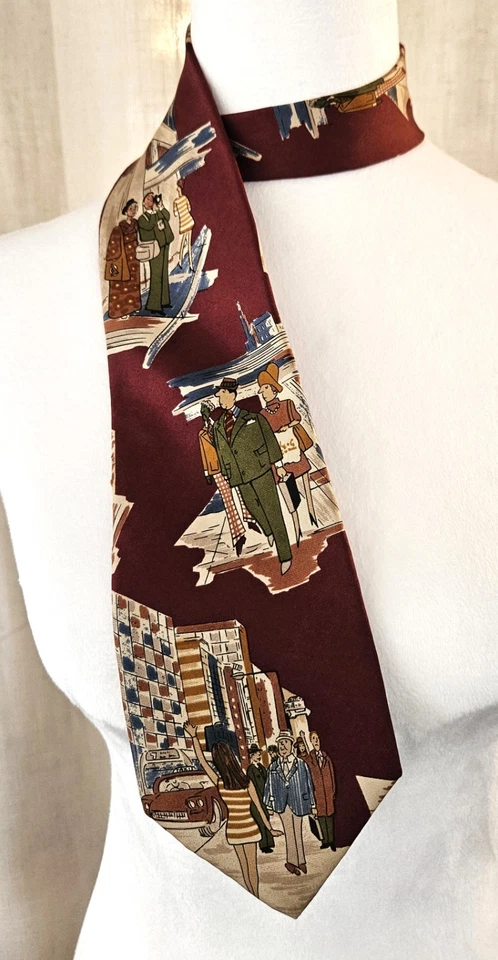 Corbata vintage L 'Atelier 100 % seda italiana novedad escena urbana impresión artística hecha en EE. UU. Foto 2 de 4