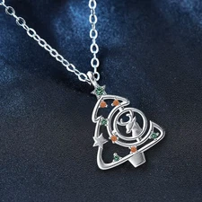 Christmas Tree Elk Cute Pendant 925 Sterling Silver Pendant Necklace WG Gift