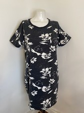 Columbia Park Printed Floral Black and White Floral Shirt Dress Sz Large Cotton