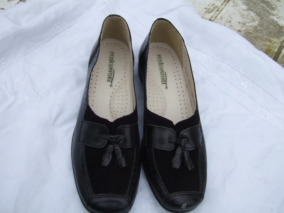 mocassin femme noir en cuir et daim taille 37 marque PEDICONFORT - Photo 4/4