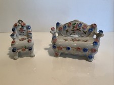 Porcelain Couch and Chair Floral Occupied Japan Vintage Dollhouse Furniture
