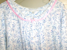 Miss Elaine 3X Nightgown White Blue Leaves Pintuck Pullover Button Plack GR2