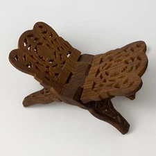 Vintage Teak Wood Folding Book Bible Cookbook Stand Holder Hand Carved