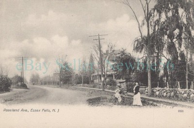 Essex Fells NJ -EARLY HOUSE & FOUNTAIN ON ROSELAND AVENUE- Postcard nr Caldwell