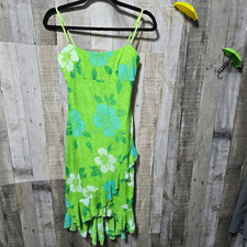 City Triangles Vintage Y2K Green Floral Mini Bodycon Dress Medium Retro Colorful