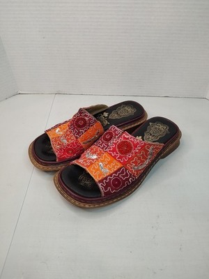 Rieker Women's Slides Sandals Size EU37 US 6 Red Orange Embroidered Beaded