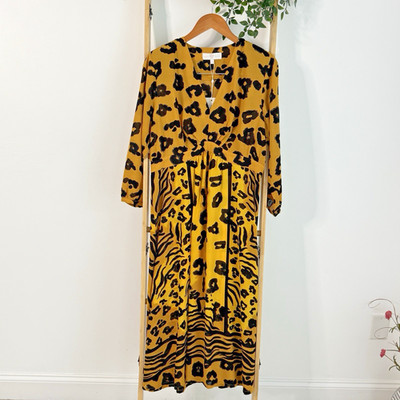 Vanessa Williams Maxi Dress Size 10 Long Sleeve Animal Print Lagenlook Cocktail