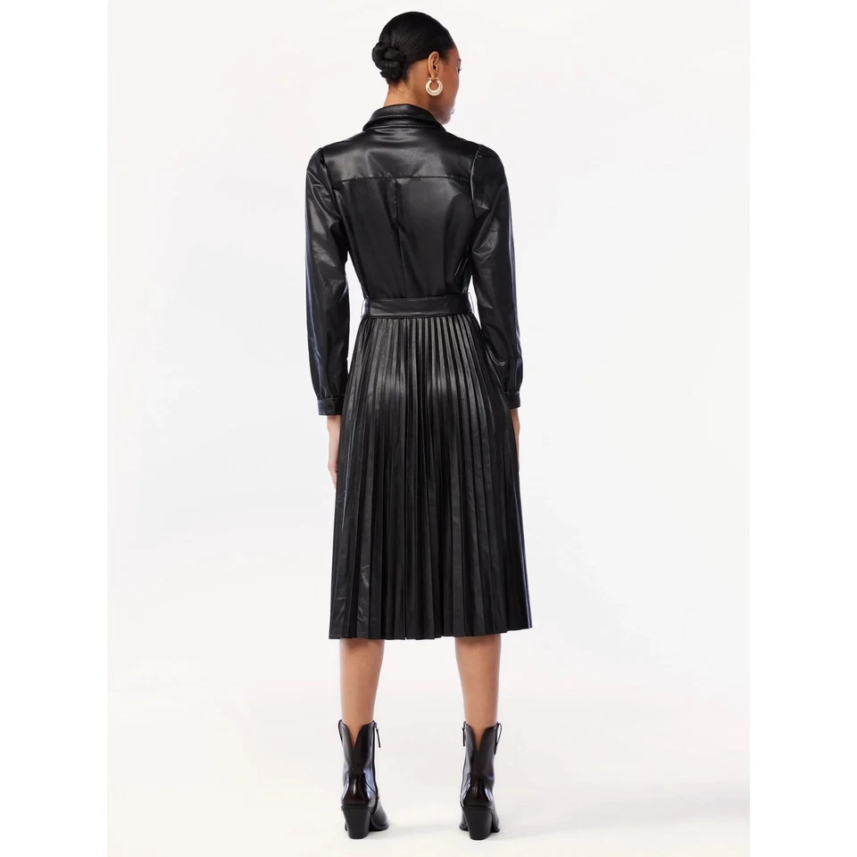 Vestido midi plisado de cuero sintético Scoop para mujer, talla GRANDE NEGRO Foto 2 de 2