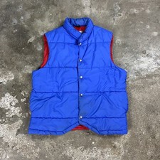 Vintage 70s Jacobsons Reversible Down Puffer Vest Size XL Blue Snap Down Outdoor