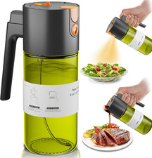 Upgrade 2 in 1 Oil Sprayer for Cooking, 17Oz Light-Blocking Glass Olive Oil Disp