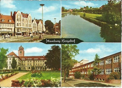 Postcard Hamburg-Bergedorf - Mohnhof, Bille-Schillerufer, City Hall, School - 1965 used