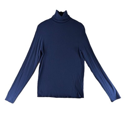Polo Ralph Lauren Turtleneck Top Womens Size XL Navy Lyocell Ribbed Soft Stretch