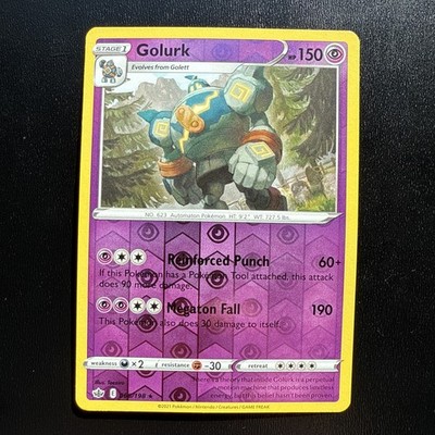 FREE SHIPPING Golurk Rare Reverse Holo Psychic SWSH Chilling Reign  Card 068/198