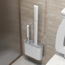 1pc Wall Hanging Toilet Brush with Holder Silicone Long Handle Bathroom Tool