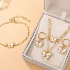 Women's Elegant Butterfly Jewelry Set - Earrings, Necklace and Ring 3-Piece Set