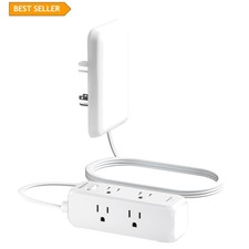 Flat Plug Power Strip 6 Outlets 3 Ft Cord Hidden Extender Tight Spaces Plastic