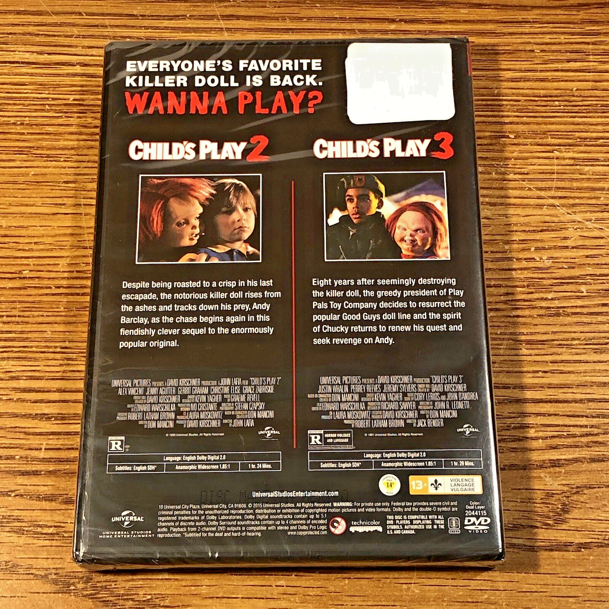 Child's Play 2 3 Double Feature DVD Chucky Horror 90's Movie Set