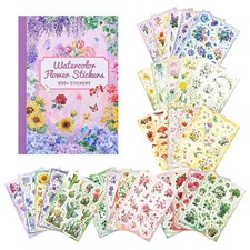 800 PCS Floral Sticker Book for Journaling Supplies, Leaf Flower Watercolor ...