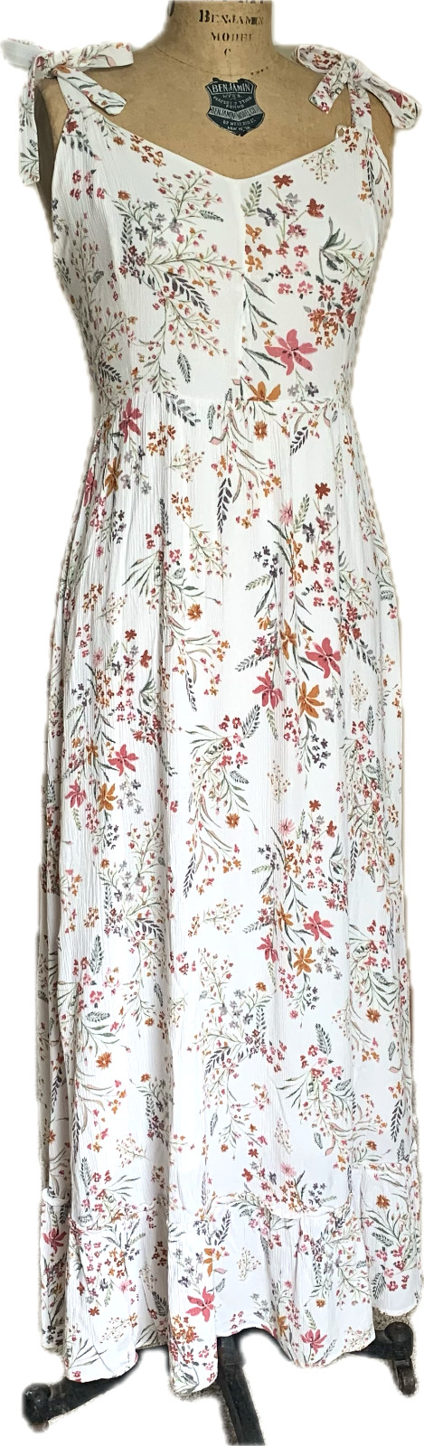 Rachel Zoe Floral Maxi Dress 10 Tie Strap Sweetheart Smocked Crinkle Rayon Midi