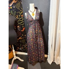Forever 21 Contemporary Floral Paisley Maxi Dress Sheer Smocked Waist Small