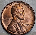 1957 D Lincoln Wheat Cent Error BIE Penny DDR Dots Doubled Die Reverse Red Red