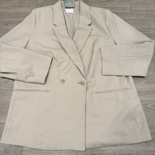 NEW NWT H M women's Beige Double breasted blazer jacket Size L Basics