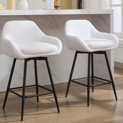 26'' Upholstered Bar Stools Set of 2 Counter Height Bar Stools Swivel Kitchen